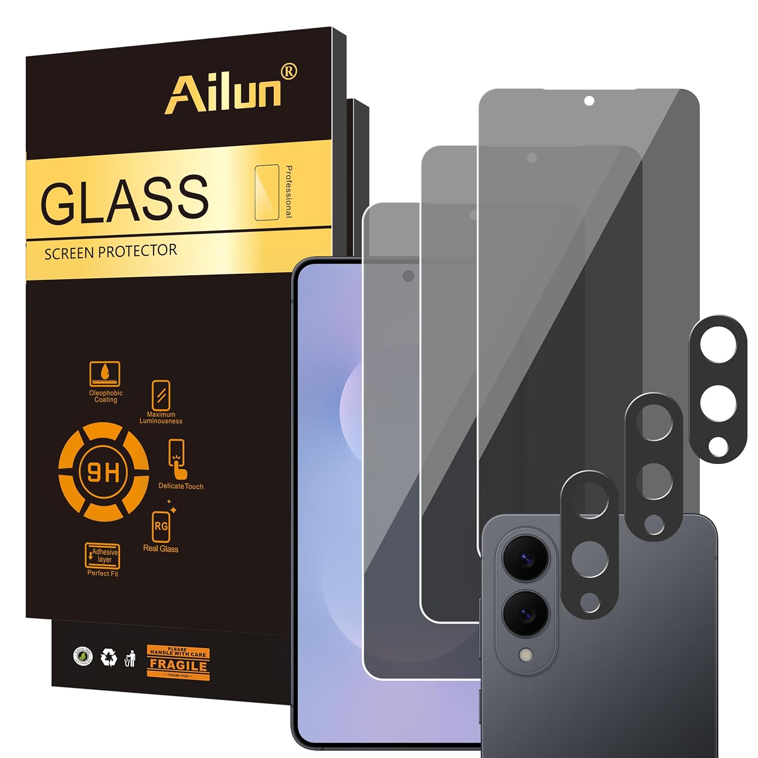 Ailun 3 Pack Privacy Screen Protector for Galaxy S25 Edge 6 7 inch 3 Pack Camera Lens Protector