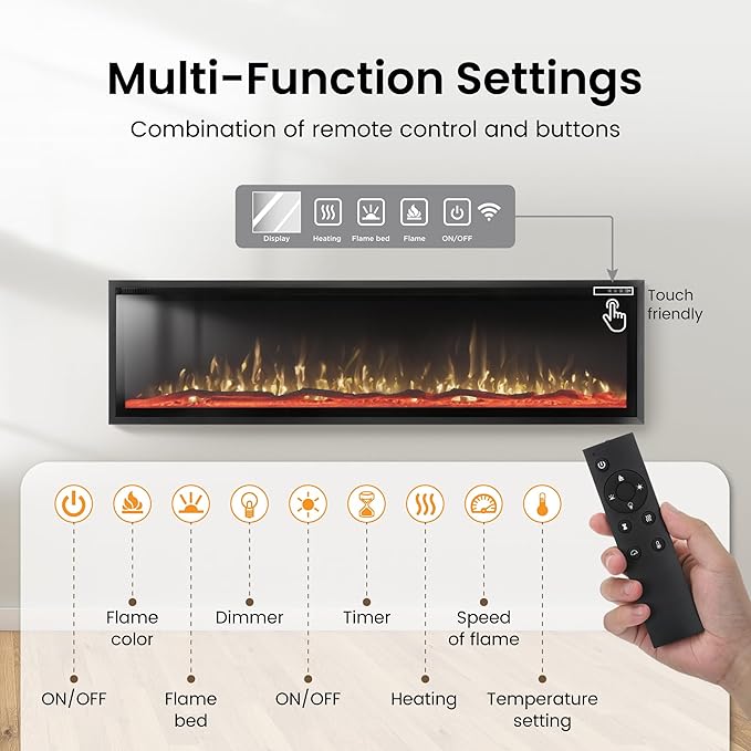 Chimenea Eléctrica PHI VILLA 72" Empotrable 1500W con Control Remoto miniatura 5