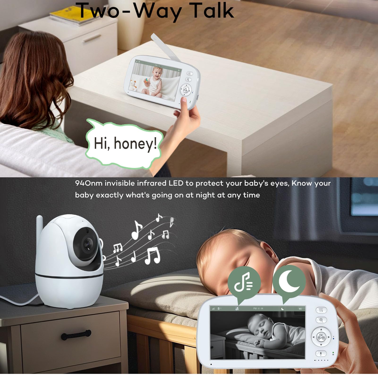 Marhynchus Moniteur bébé sans écran WiFi 720P (Prise UE 100-240V)