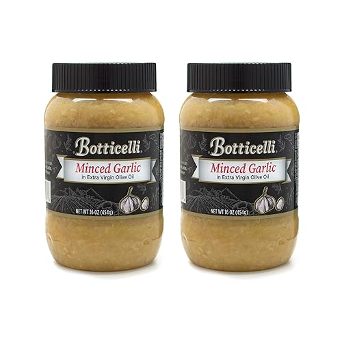 Botticelli - Ajo picado con aceite de oliva virgen extra por Botticelli, tarros de 16 onzas (paquete de 2) - Esenciales de cocina de primera