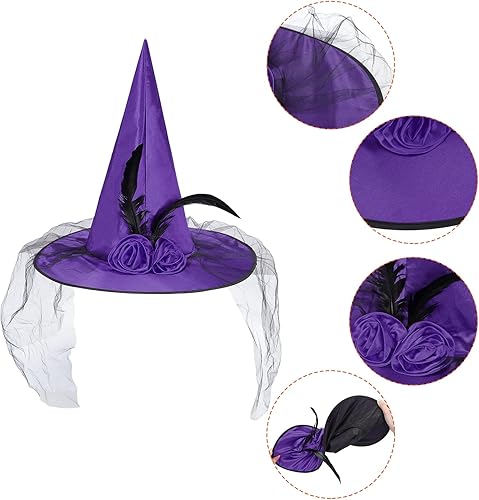 Miniatura 3 de American Trends Sombrero de bruja de Halloween para mujer, accesorio de disfraz de Halloween de encaje para fiesta