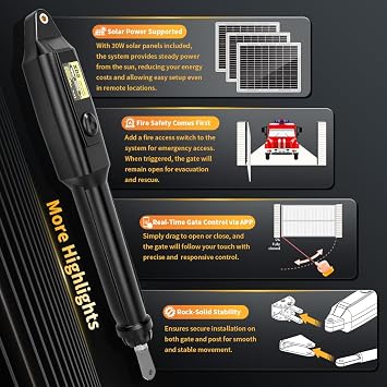 TOPENS XD851S Smart Gate Opener for Heavy Duty Solar Single Swing Gates Up to 18ft, Automatic Gate Opener with App Control AC Powered with Remote Control Kit Solar Panel Included