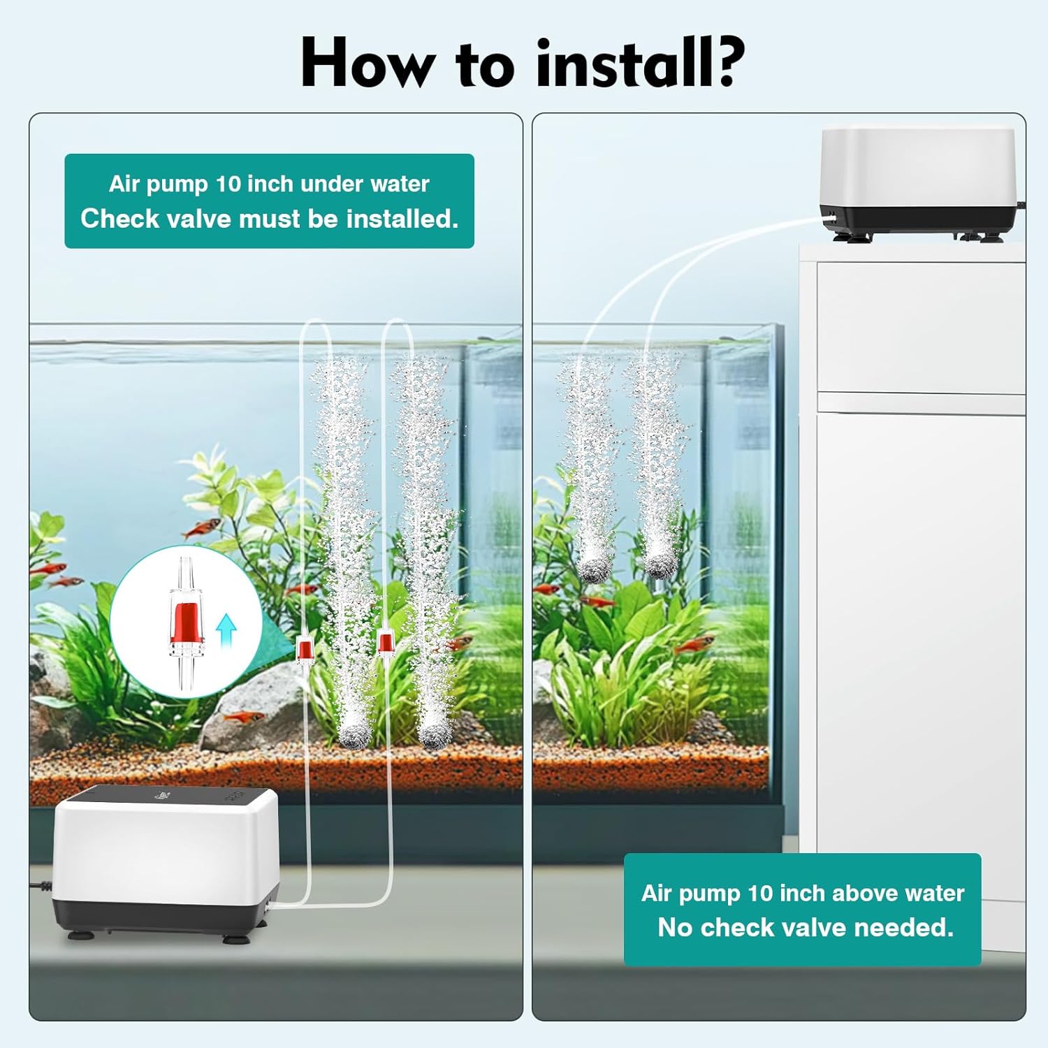 hygger Aquarium Air Pump, Quiet Adjustable Oxygen Pump, Powerful Energy-Saving Dual Outlet Fish Tank Aerator with Accessories for Fish Tank Up to 600 Gallon 10W