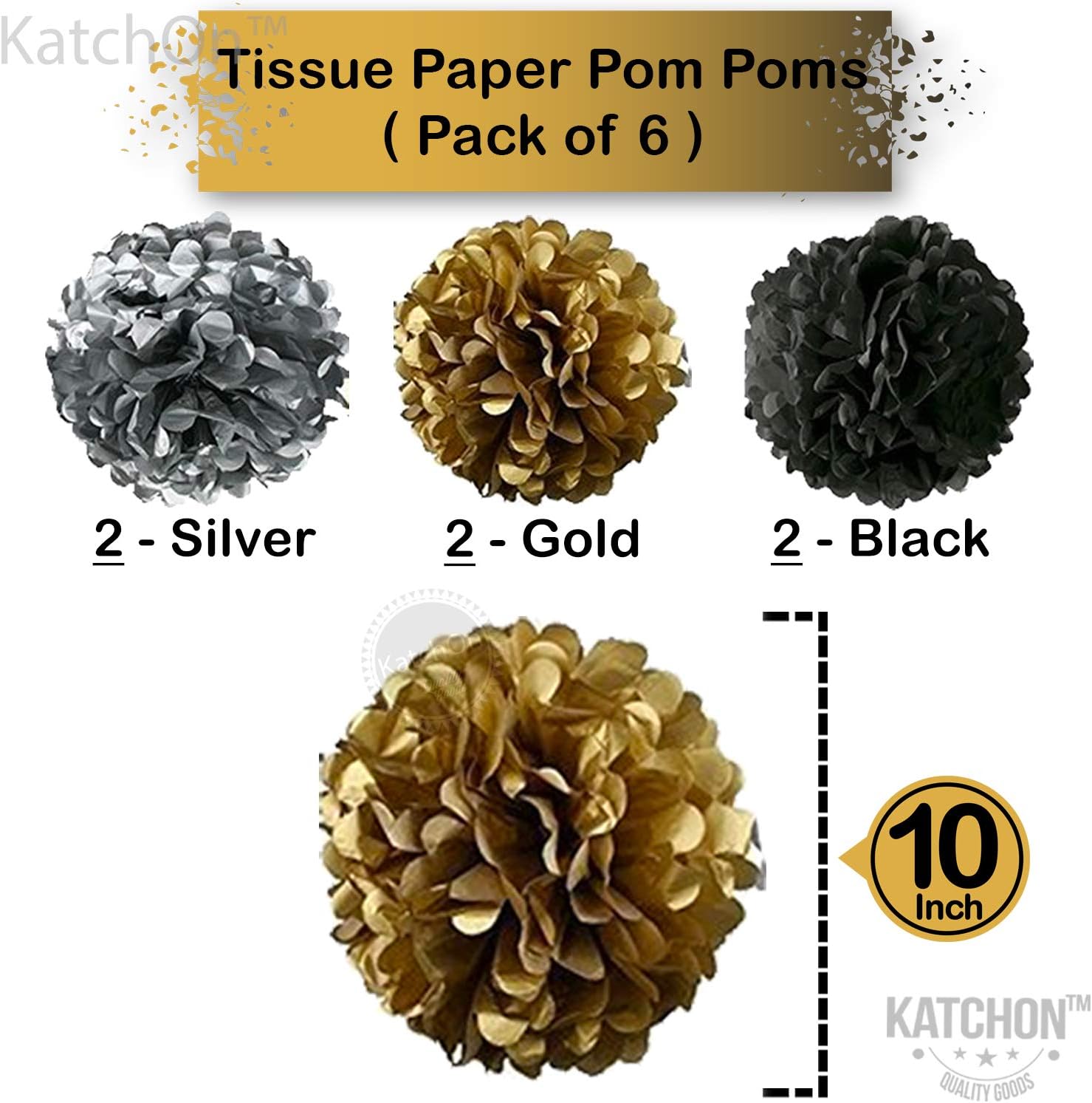 Gold 2021 Balloons for Grad Party Decorations - Big PomPoms, Pack of 6 | Black and Gold Graduation Decorations 2021 | Graduation Balloons for Graduation 2021 Decorations | Class of 2021 Decorations