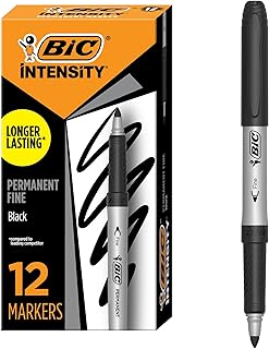 BIC Intensity Black Permanent Markers, Fine Point, 12-Count Pack of Black Markers With Non-Slip Grip for Comfort and Control