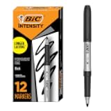 BIC Intensity Black Permanent Markers, Fine Point, 12-Count Pack of Black Markers With Non-Slip Grip for Comfort and Control