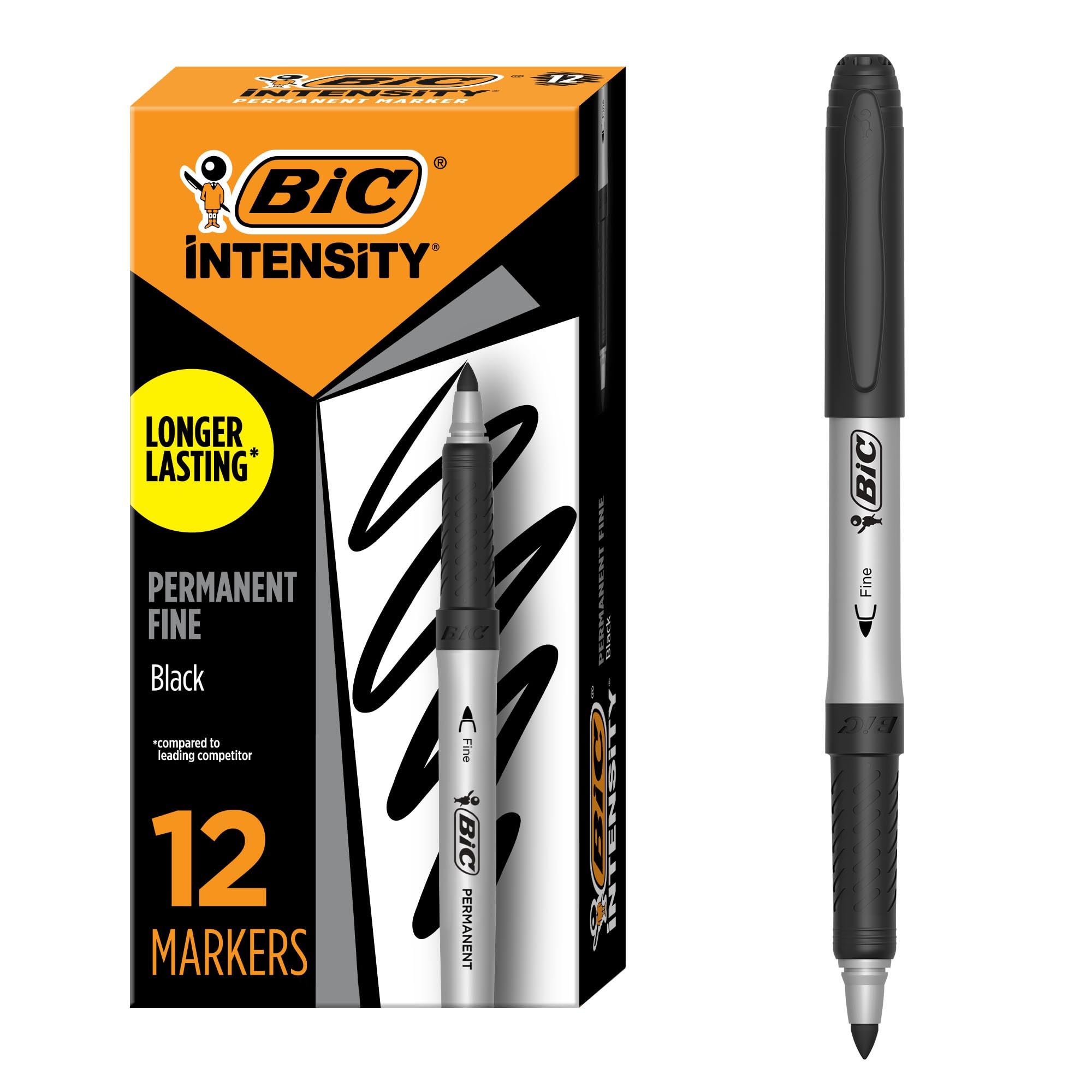 BIC Intensity Marker Ultra Fine, in schwarz, 12er Pack, Strichstärke: 0.6 mm, mit gummierter Griffzone
