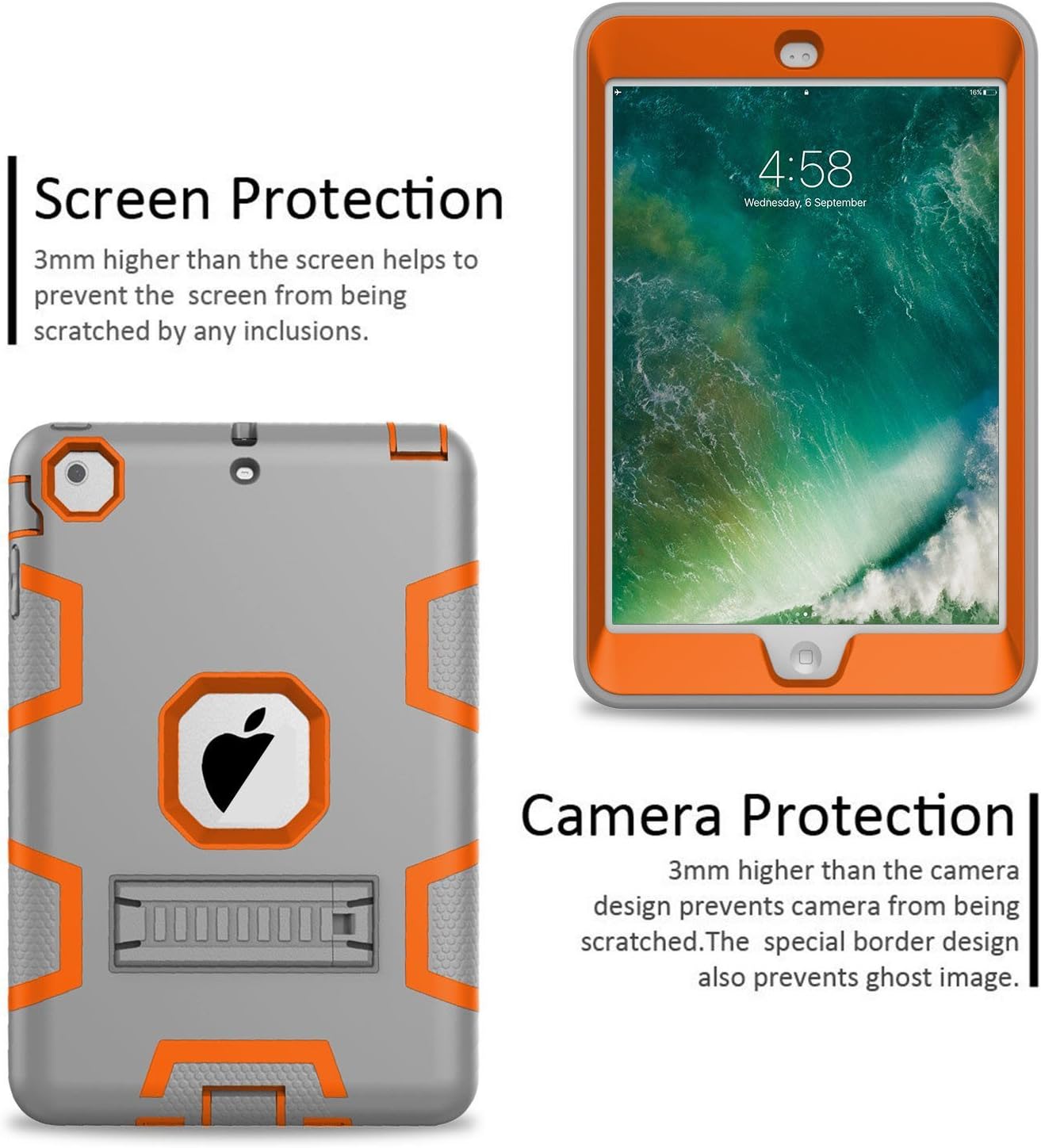 TOPSKY Case for iPad Mini,Case for iPad Mini 2/3,[Kickstand Feature],Shock-Absorption/High Impact Resistant Defender Case for iPad Mini 1/2/3 (Only for iPad Mini 7.9"), Grey-Orange