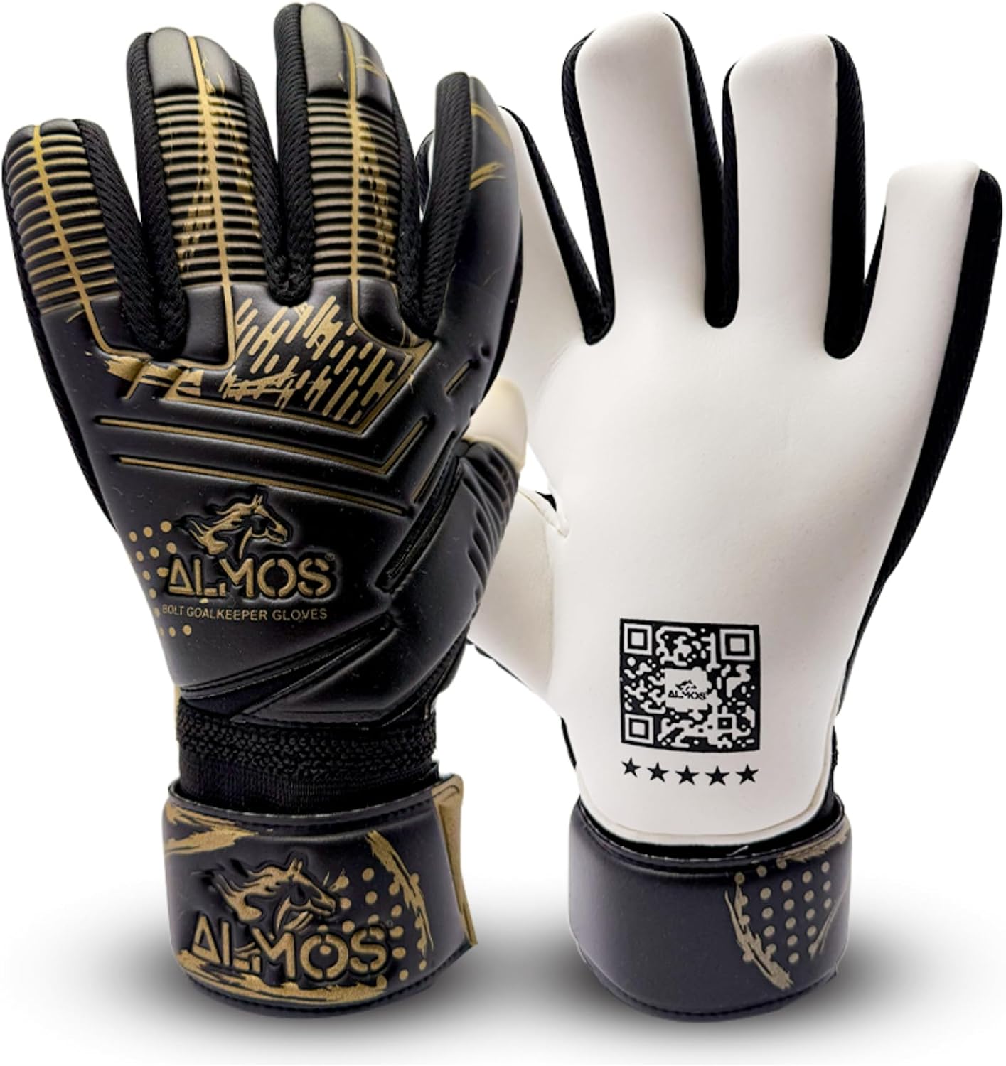 Almos Bolt Goalkeeper Gloves – Strong Grip Latex Goalie Gloves with Finger Protection, Non-Slip Wear-Resistant Palm, Professional Soccer Goalkeeper Gloves for Training & Match Play