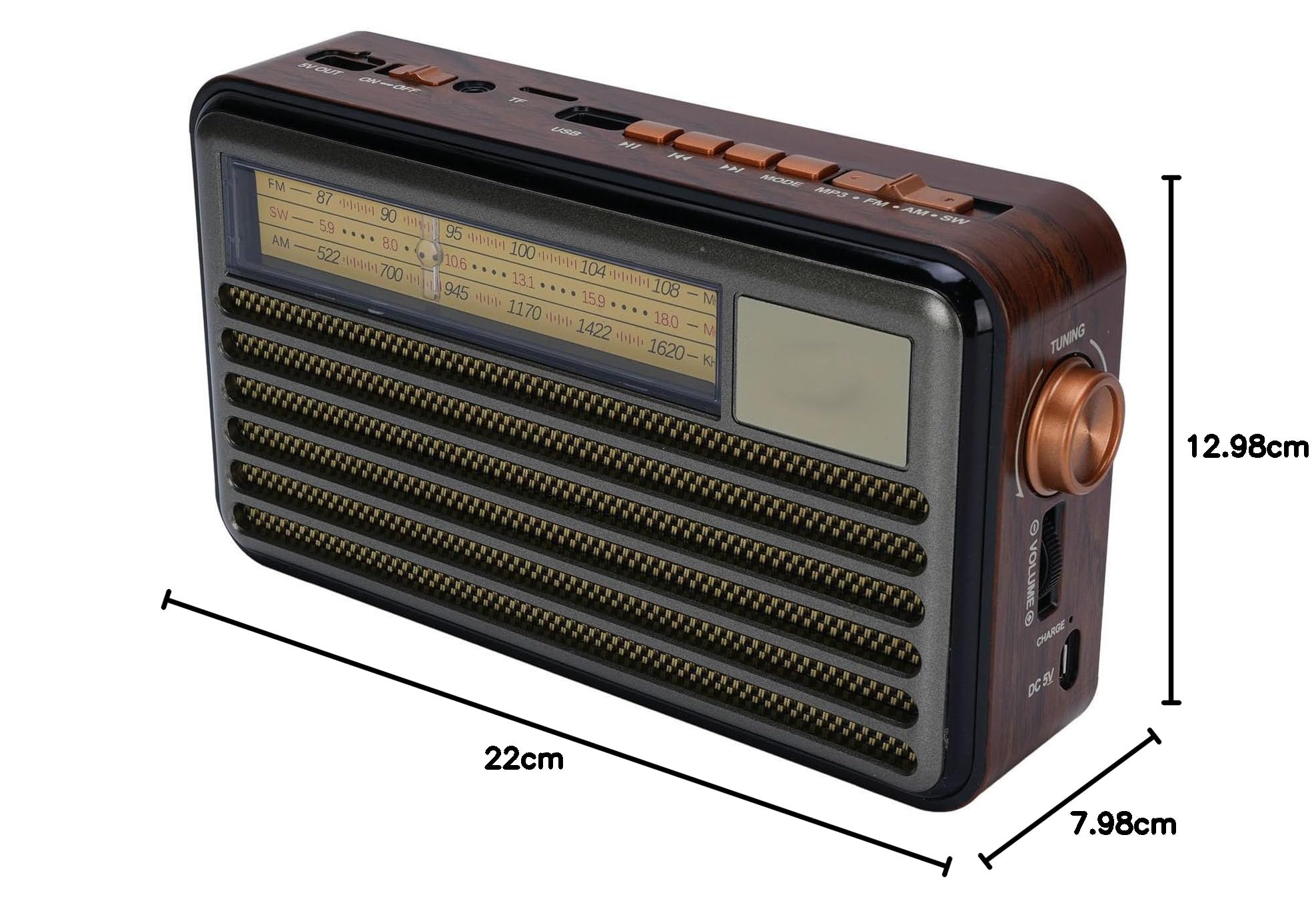 Radio Portátil Retro, Pequeña Radio de Corta Am FM con Bluetooth, Energía Solar o Baterías, para Emergencia de Iluminación Al Aire Libre