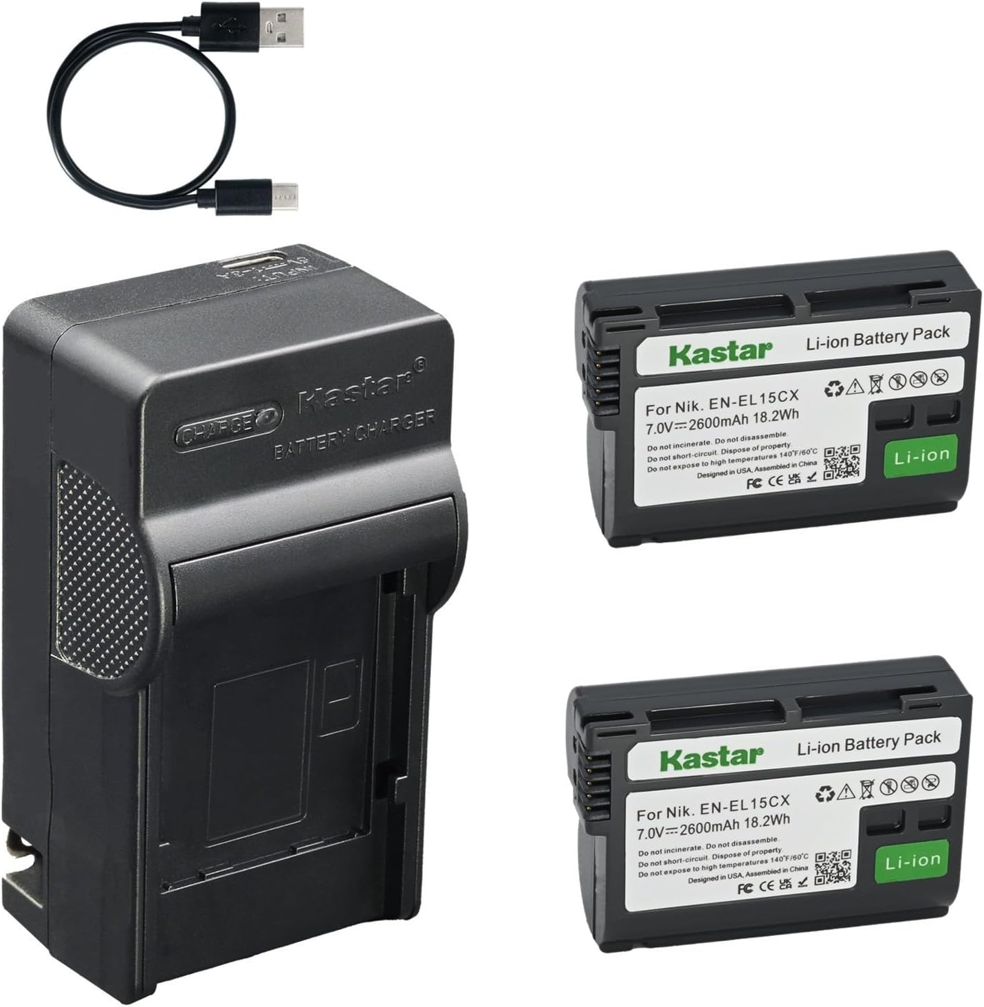 Kastar 4-Pack Battery and AC & USB-C Charger, Compatible with Nikon EN-EL15 EN-EL15a EN-EL15b EN-EL15c MH-25, Works with Z5II Z6III Z7II Z8 Z9 Zf D500 D600 D610 D750 D780 D800 D810 D850 Cameras
