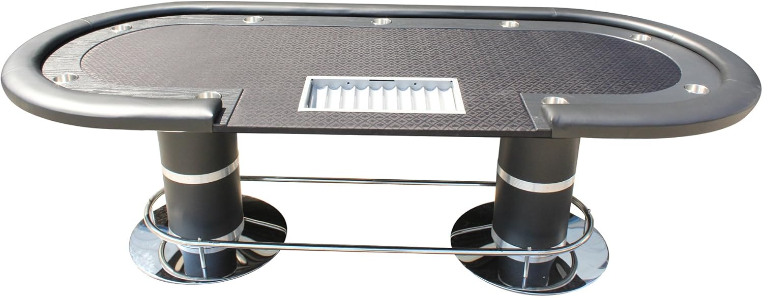 96" Poker Table for Casino Game Texas Holdem Oval Black Waterproof Felt with Racetrack