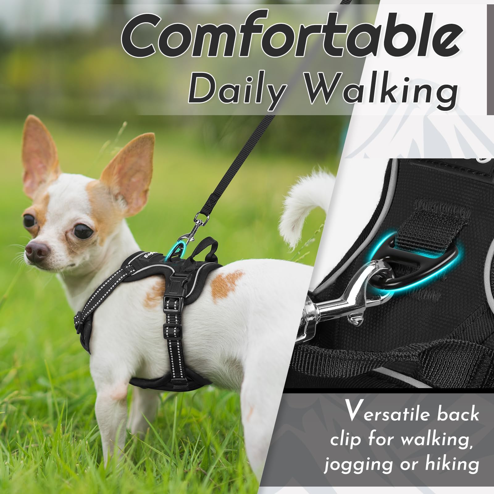 Eagloo Pettorina Cane Taglia Piccola, Pettorina ad h Antifuga, Imbracatura per Cani Anti Tiro con Doppio Gancio, Robusto e Regolabile per Addestramento, Imbracatura Cucciolo, XS, Nera