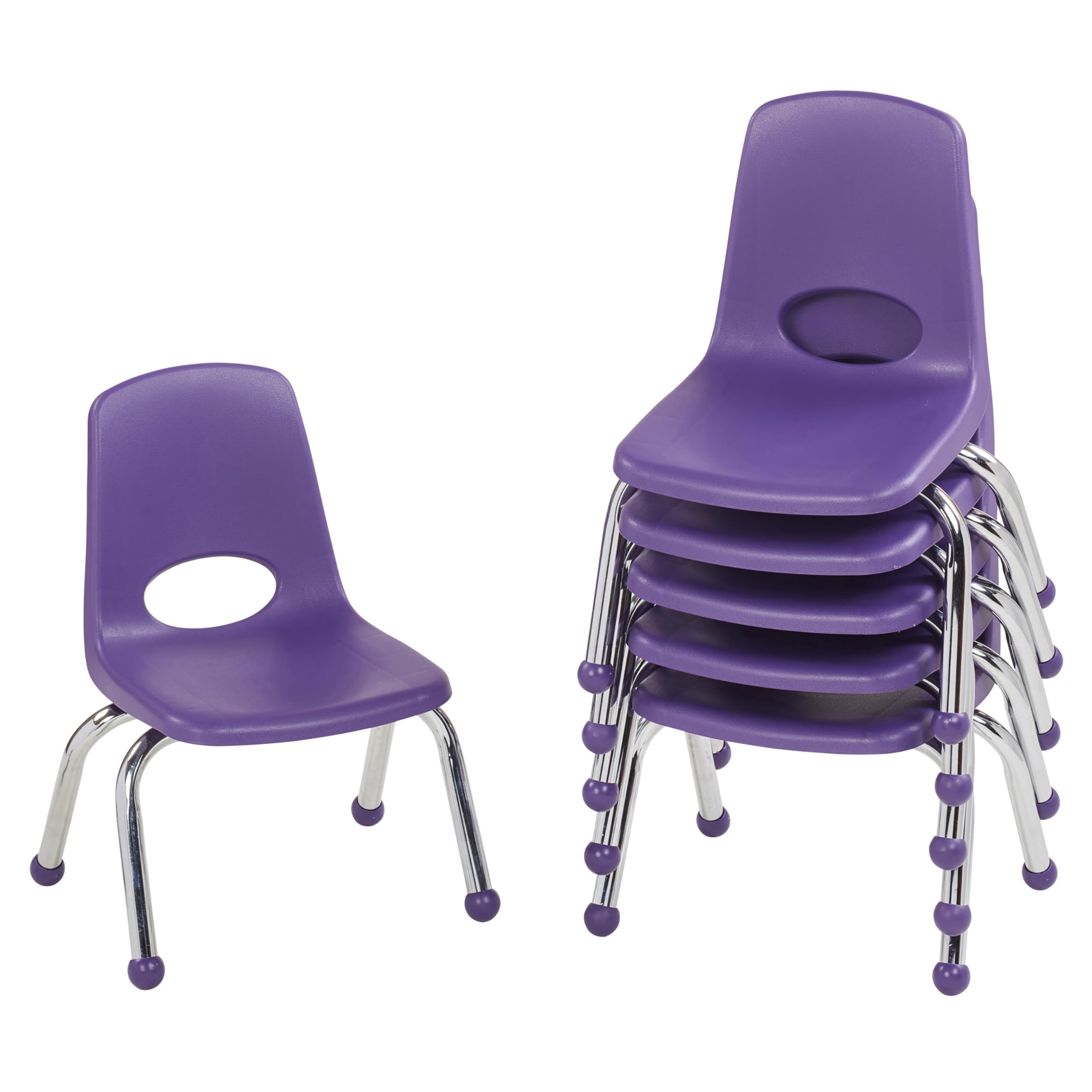 FDP 10" School Stack Chair,Stacking Student Seat with Chromed Steel Legs and Ball Glides For In-Home Learning or Classroom - Purple (6-Pack), 10355-PU