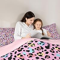 Vista 5 de Erosebridal Juego de edredón rosa para niñas, ropa de cama con estampado de animales para niños y adolescentes, juego de ropa de cama colorido