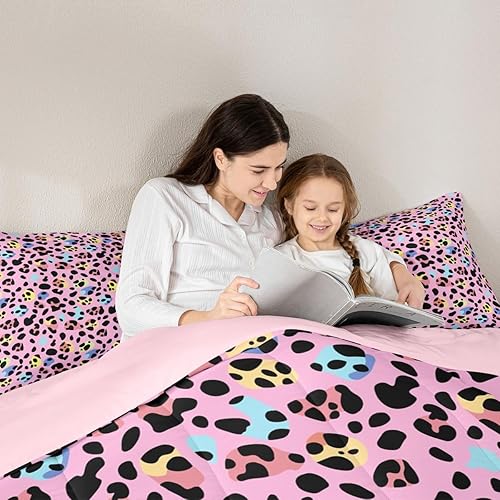 Miniatura 5 de Erosebridal Juego de edredón rosa para niñas, ropa de cama con estampado de animales para niños y adolescentes, juego de ropa de cama colorido de