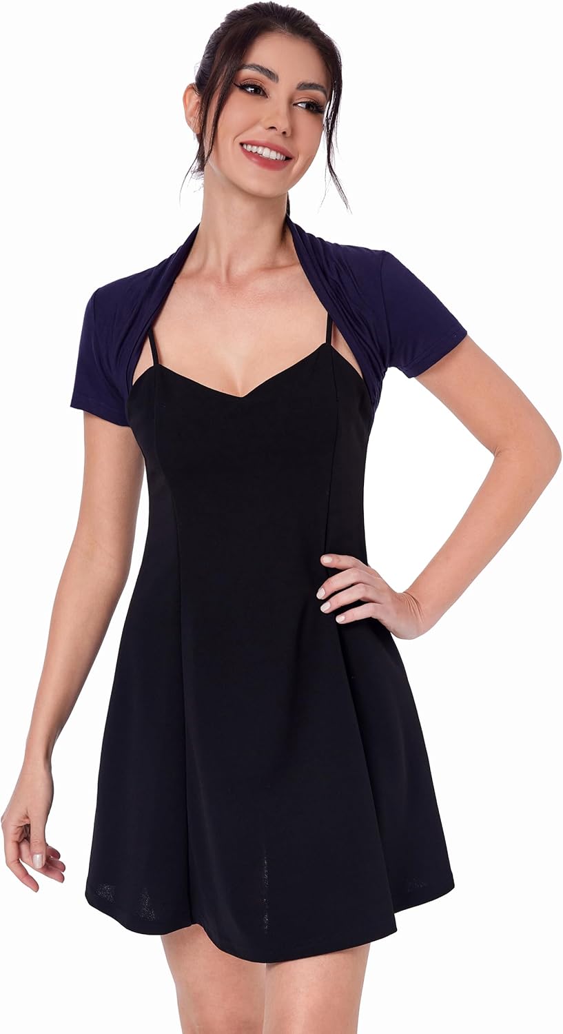 AmélieBoutik Women Short Sleeve Open Front Bolero Cropped Cardigan Shrug - Image 3