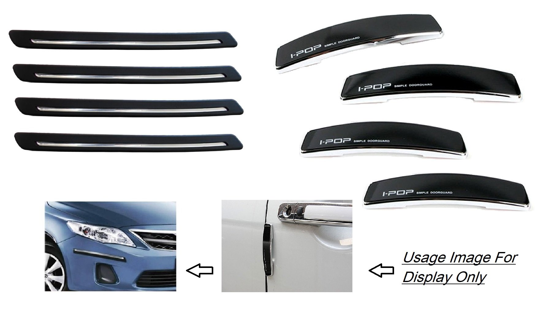 A2D Black n Chrome Strip Car Bumper Guards with Black Car Door Scratch Guard Protectors Set of 4 for Tata Safari Dicor 2.2
