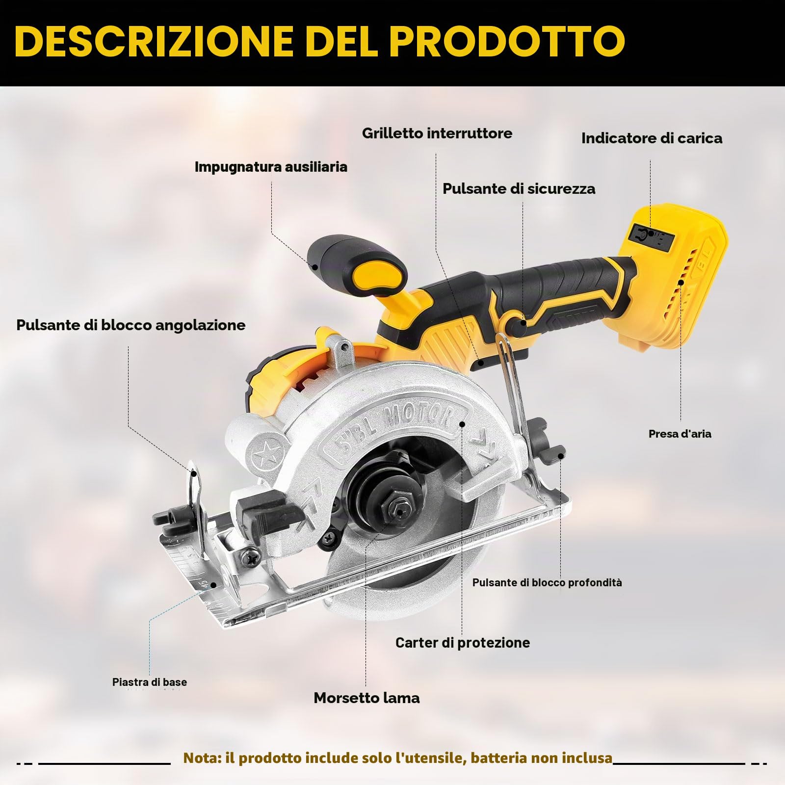 Sega circolare senza fili per Dewalt batteria da 18 V, 6200 giri/min, sega circolare professionale senza spazzole da 12,7 cm, con 3 lame, angolo di taglio 0-45°, per tagliare legno, plastica,