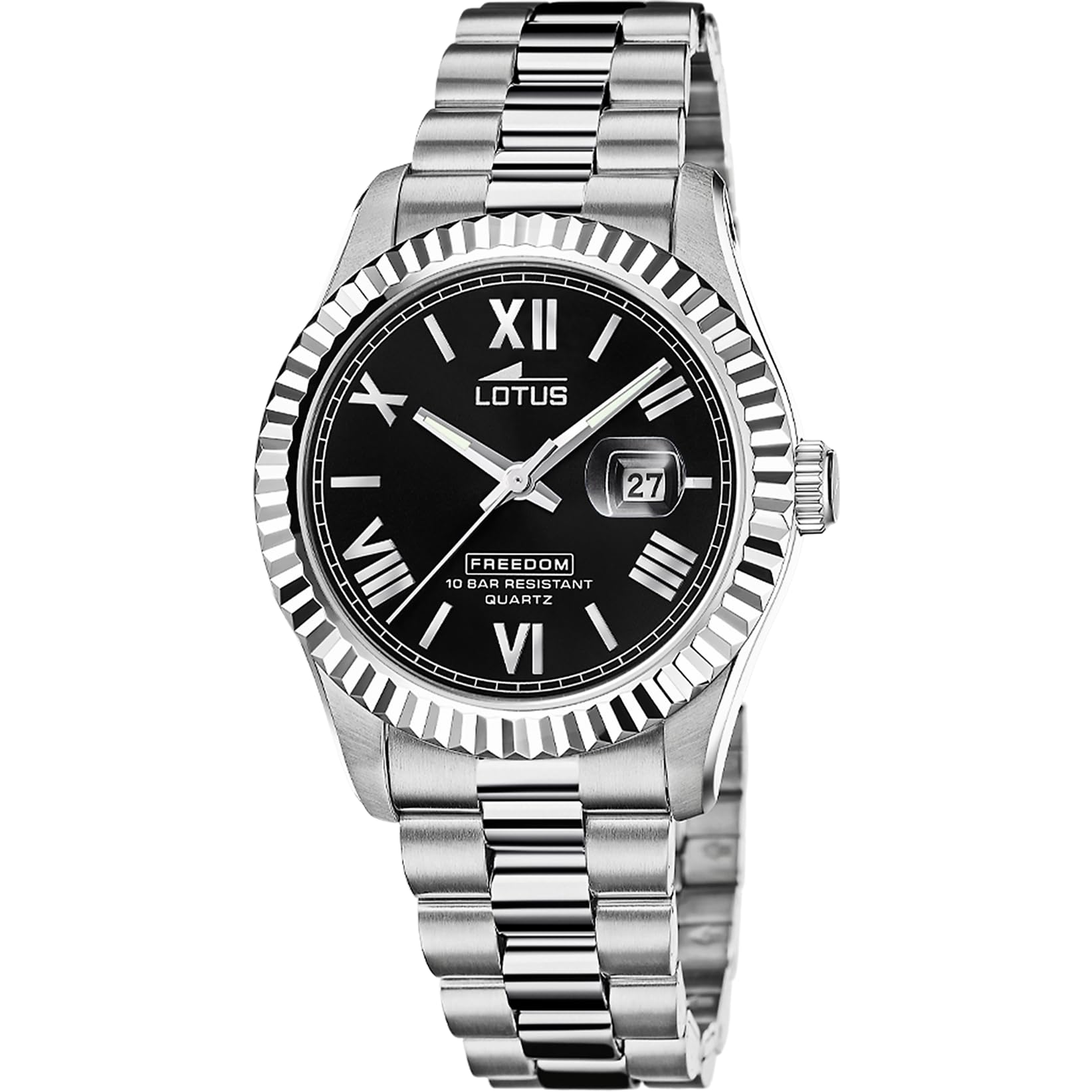 LOTUS Reloj Hombre Analógico de Acero Inoxidable 316l Plateado - Movimiento de Cuarzo - Calendario - Cristal Mineral de Alta Resistencia - Resistente al Agua 10 ATM 19002/​5 Freedom