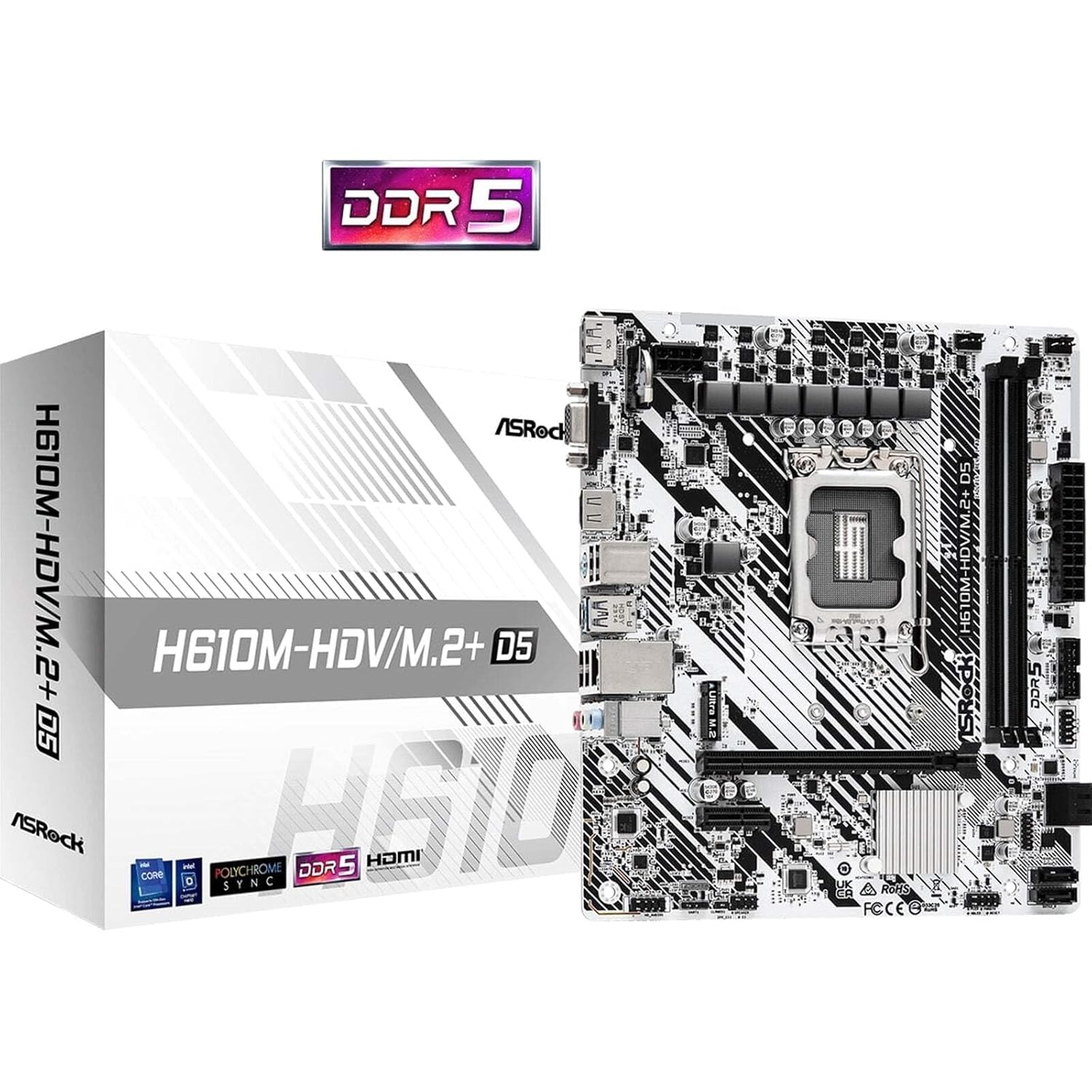ASRock H610M-HDV/M.2+ D5 LGA 1700 Micro ATX DDR5 Intel H610 SATA 6Gb/s Micro