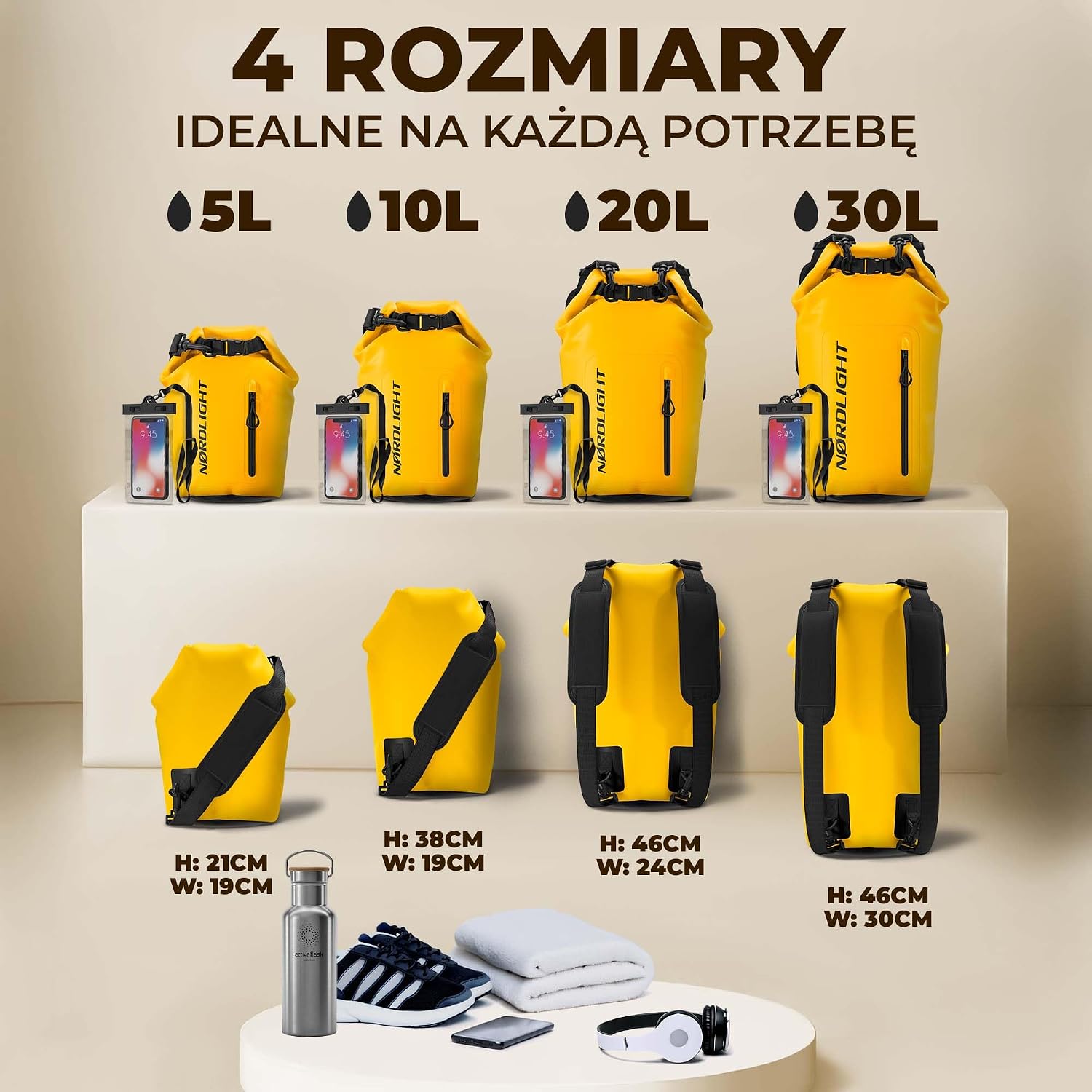 Nordlight Dry Bag wodoodporna torba z etui na telefon + zamknięcie rolowane, pasek na rami - Mise en situation et utilisation