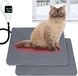2 Pack Pet Heating Pad, 86-141 Degree Fahrenheit Adjustable Temperature Cat Dog Heating Pad with Timer (4/8/12/24/48h) Aut...