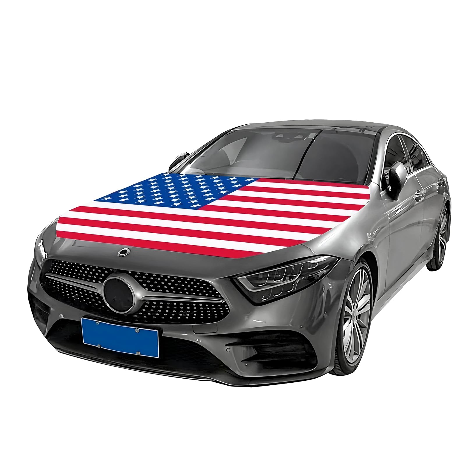 Hood Flag Cover - 63x47 in Car Hood Cover USA Flag for Car Decor, Durable Elastic Fabric Fits Most Cars, Pickups, SUV's Hood