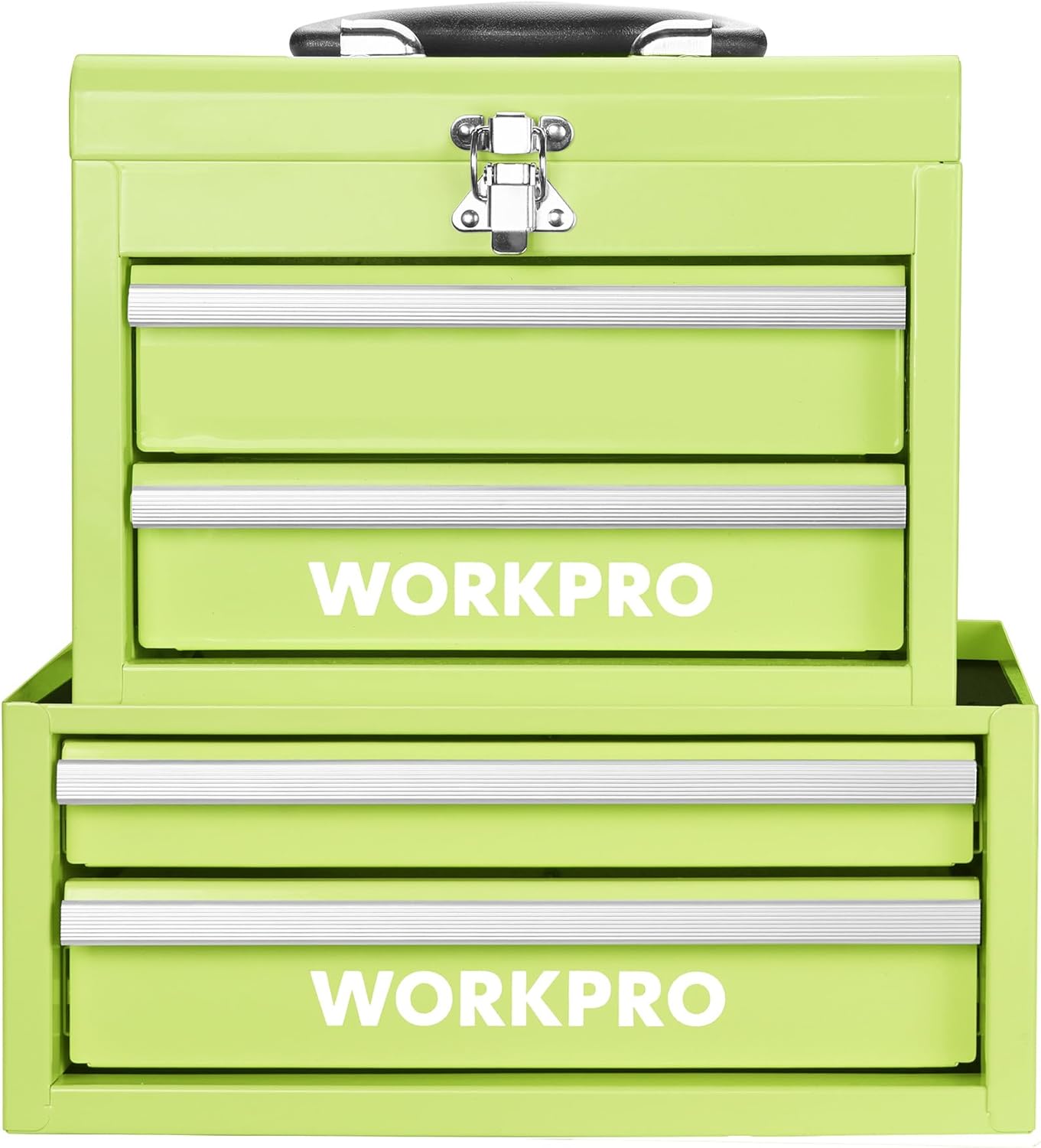 WORKPRO Portable & 12.5" Mini Metal Tool Box, Top Tool Chest Containing Two Drawers