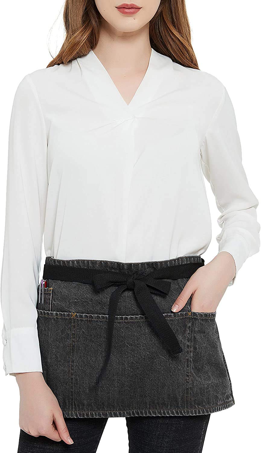 100% Cotton Denim Waist Apron with Zipper Pocket & Pen Pocket, 11" X 23"