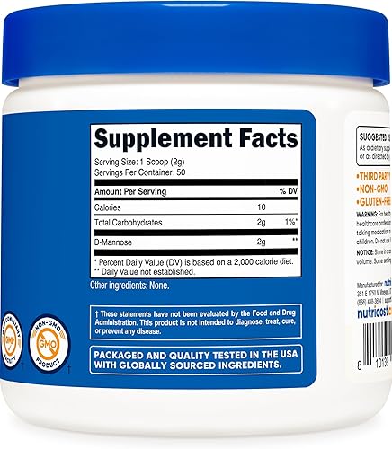 Miniatura 5 de Nutricost D-Manosa en polvo 100 gramos (50 porciones) - Sin OMG y sin gluten