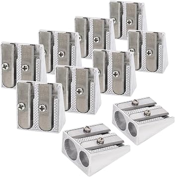 12PCS Pencil Sharpener for Kids,Metal Pencil Sharpener with 2 Holes,Carpenters Crayon Makeup Lip Eyeliner Sharpeners for Home School Office Stationery