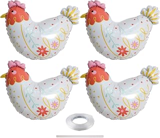 4Pcs Walking Chicken Balloons, 23 Inch Large White Walking Farm Animal Balloons Aluminum Foil Chicken Party Decorations for Birthday Baby Shower Farm Animal Theme Party Decorations Supplies