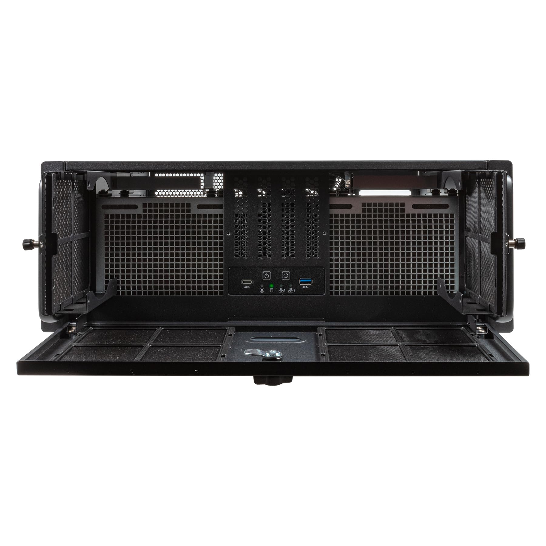UNYKAch Scatola Rack UK4339 Formato 4U 19" ATX, compatibile con refrigerazioni liquide da 360 mm (supporto incluso), chiusura con chiave, 1 USB 3.0 e 1 USB Tipo C e 2 ventole da 80 mm
