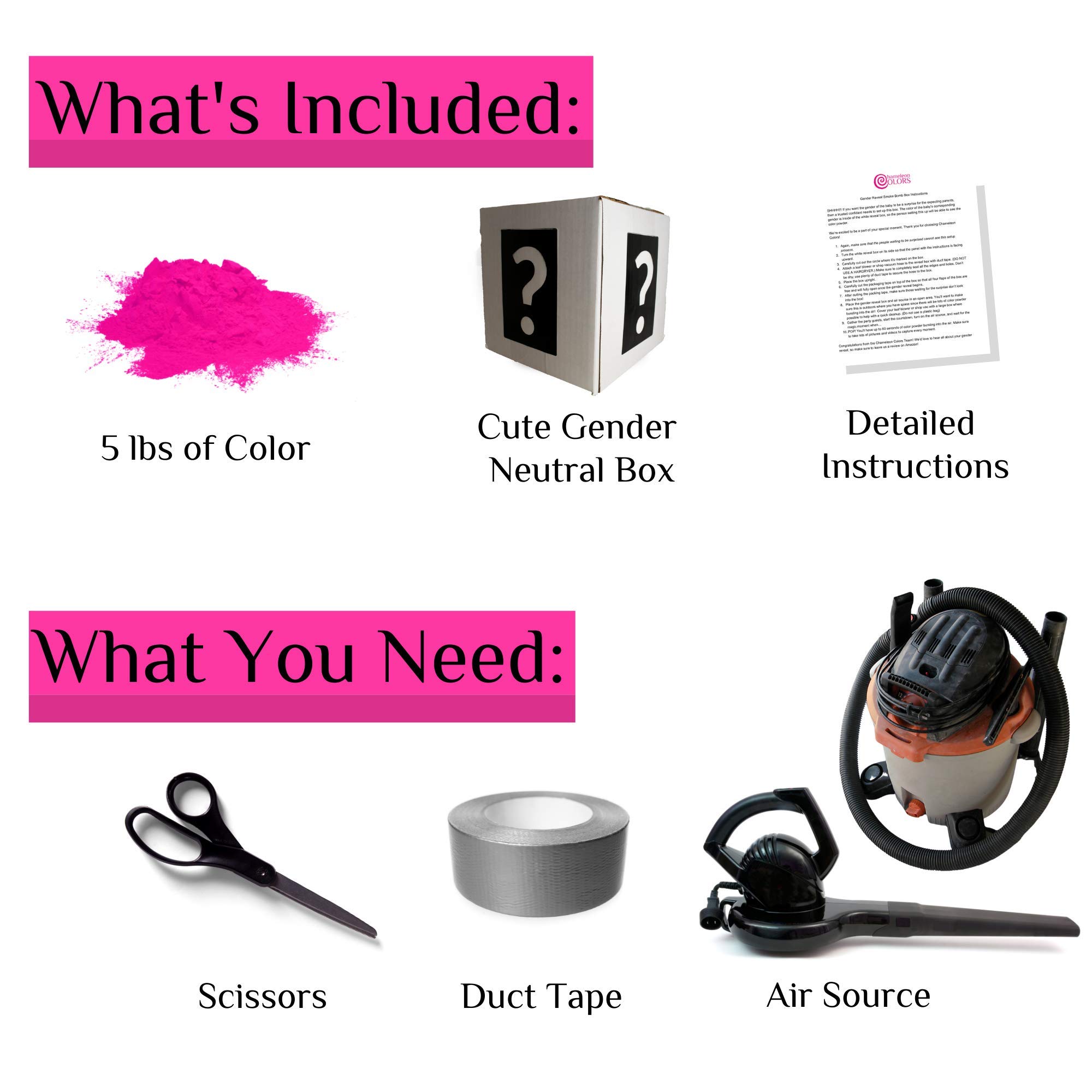 Chameleon Colors Gender Reveal Smoke Bomb Box With 5 Pounds of Pink