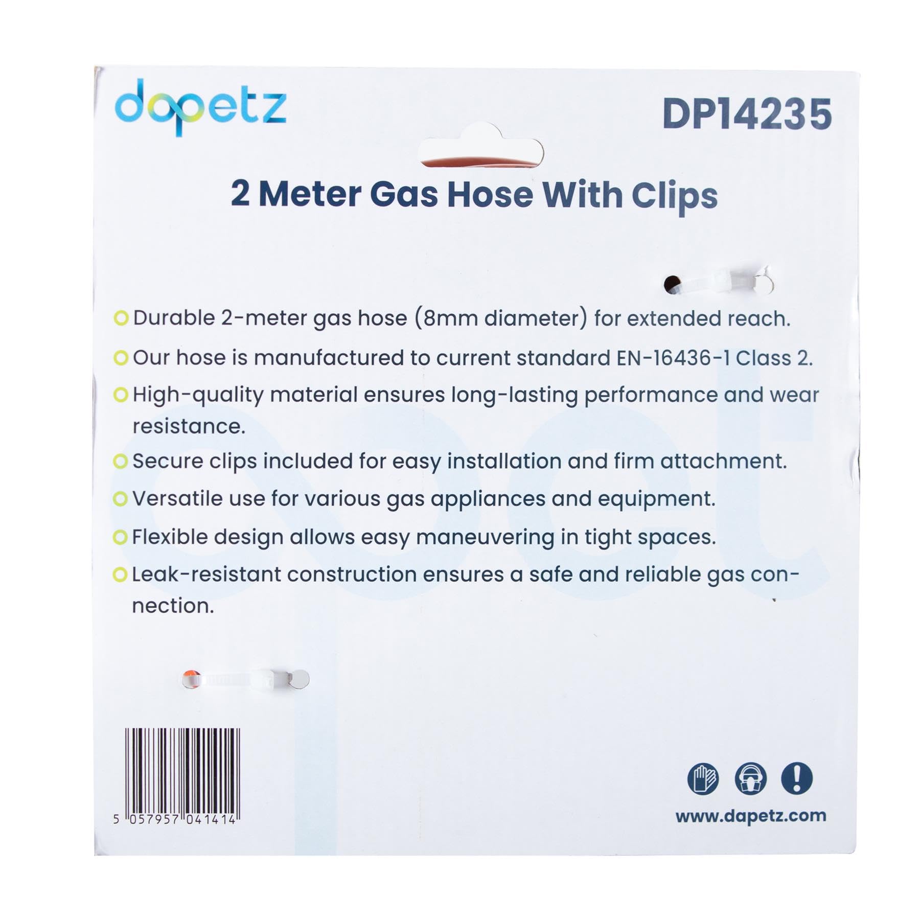 Dapetz Tuyau de gaz de 2 mètres avec 2 clips, compatible régulateurs d'extrémité 8 mm, pour propane, butane, GPL, barbecue, camping, camping-car, couleur orange