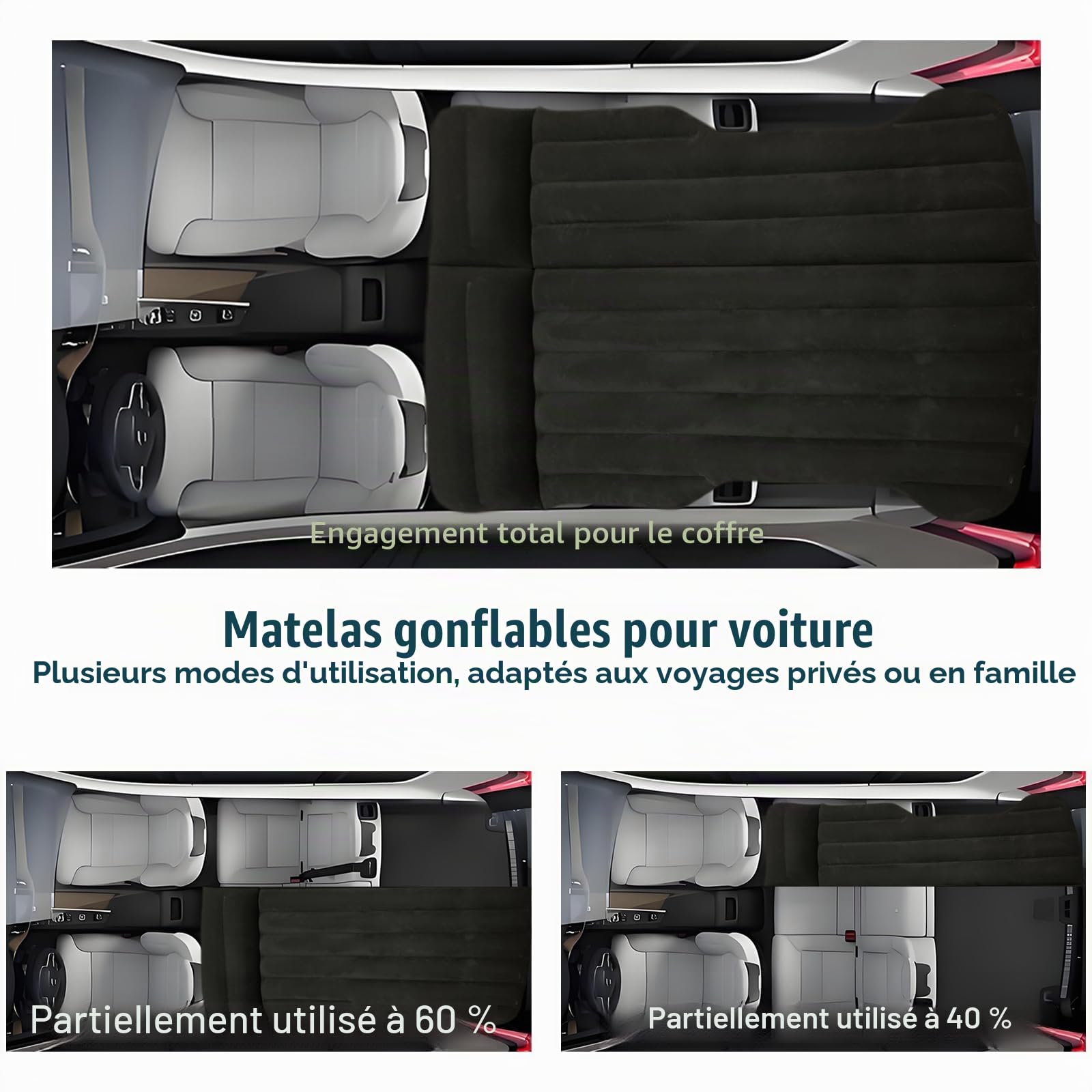 Matelas Gonflable de Voiture, Matelas Voiture pour Tesla Model Y SUV, avec Oreiller et Pompe, Camping Lit Gonflable pour Picnic Voyage Camping Noir