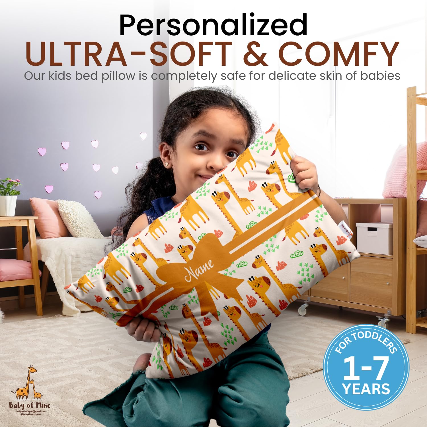 Baby of Mine Personalised Premium Baby Pillow – Super Soft Cotton Cushion for Kids (1 Month–5 Years), Cute Cartoon & Animal Prints, Neck Support, Head Shaping Pillow for Baby Sleep & Bedtime Comfort 1