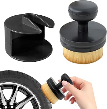 Tire Shine Applicator Brush, Wheel Brush, Tire Dressing Applicator with Seal Cover, High Density Soft Detailing Bristles for Wheel Shine Polish Wax and Car Interior Cleaning Black/Yellow