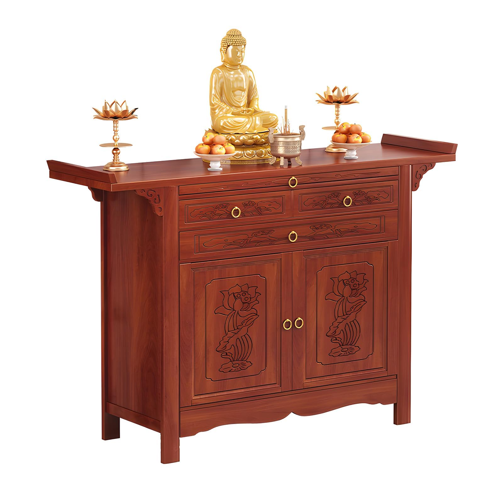 NHPJFDC Buddhist Altar Table with Storage, Meditation Puja Table with Drawer, Chinese Altar Cabinet, Pooja Mandir, Prayer Tables for Living Room (Brown, 42.5 * 19.2 * 42.5in)