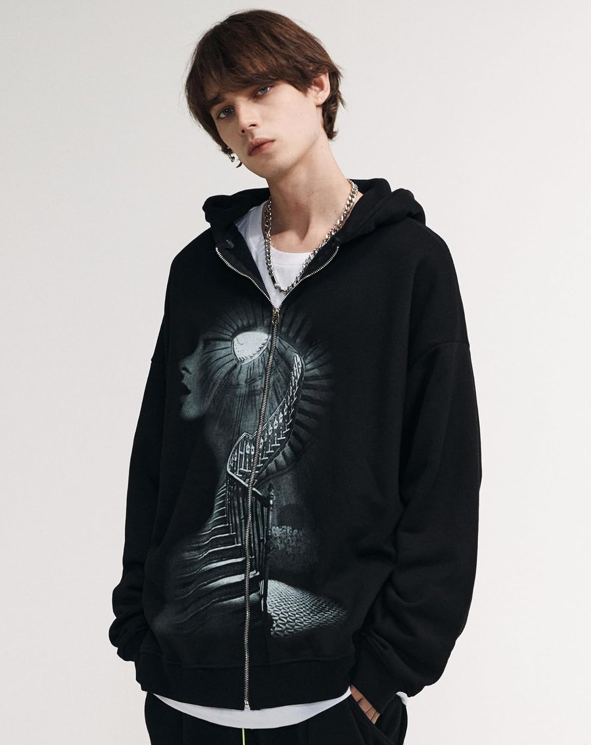 Niepce Inc Streetwear Graphic Zip Up Hoodie Men (Blakck1, Large)