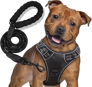 No Pull Dog Harness, Dog Vest Harness with A Free 5ft Dog Leash, 3M Reflective Breathable Oxford Harness for Large Dogs with Mental D Ring and Easy Control Handle1