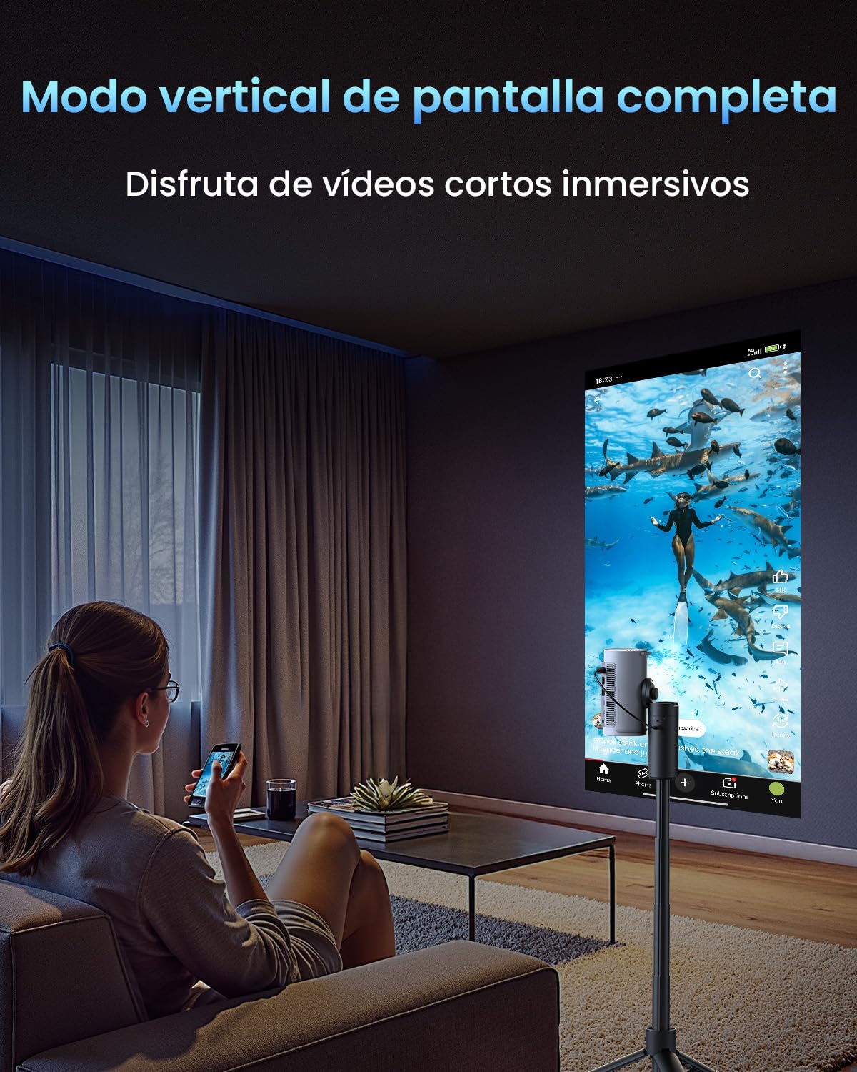 JMGO PicoPlay 1080P Proyector portátil Inteligente, GTV, Netflix, 400 ISO Lúmenes, 8W Dolby Digital, 3D Activo, HDR10, Mini proyector con Wi-Fi y Bluetooth para hogar, Exterior, Incluye Filtro óptico