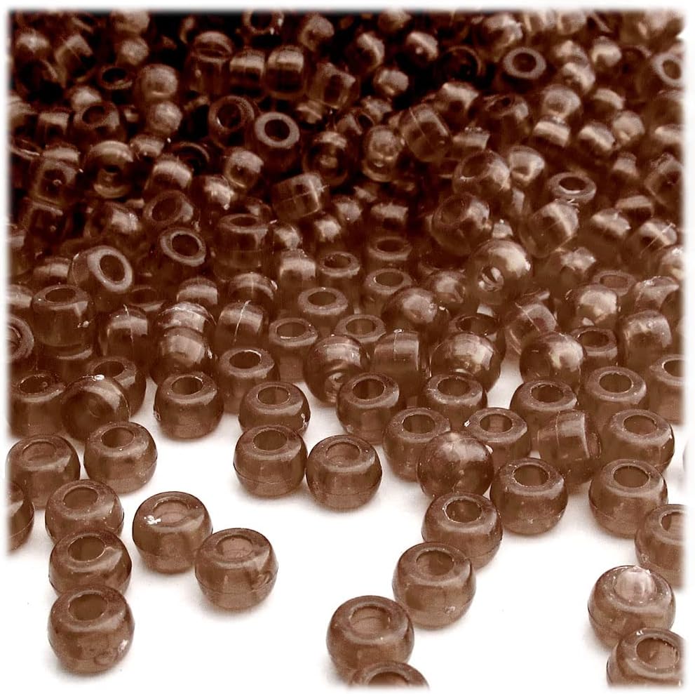 The Crafts Outlet 1,000pc Plastic Round Transparent Pony Beads 6x9mm Brown Beads
