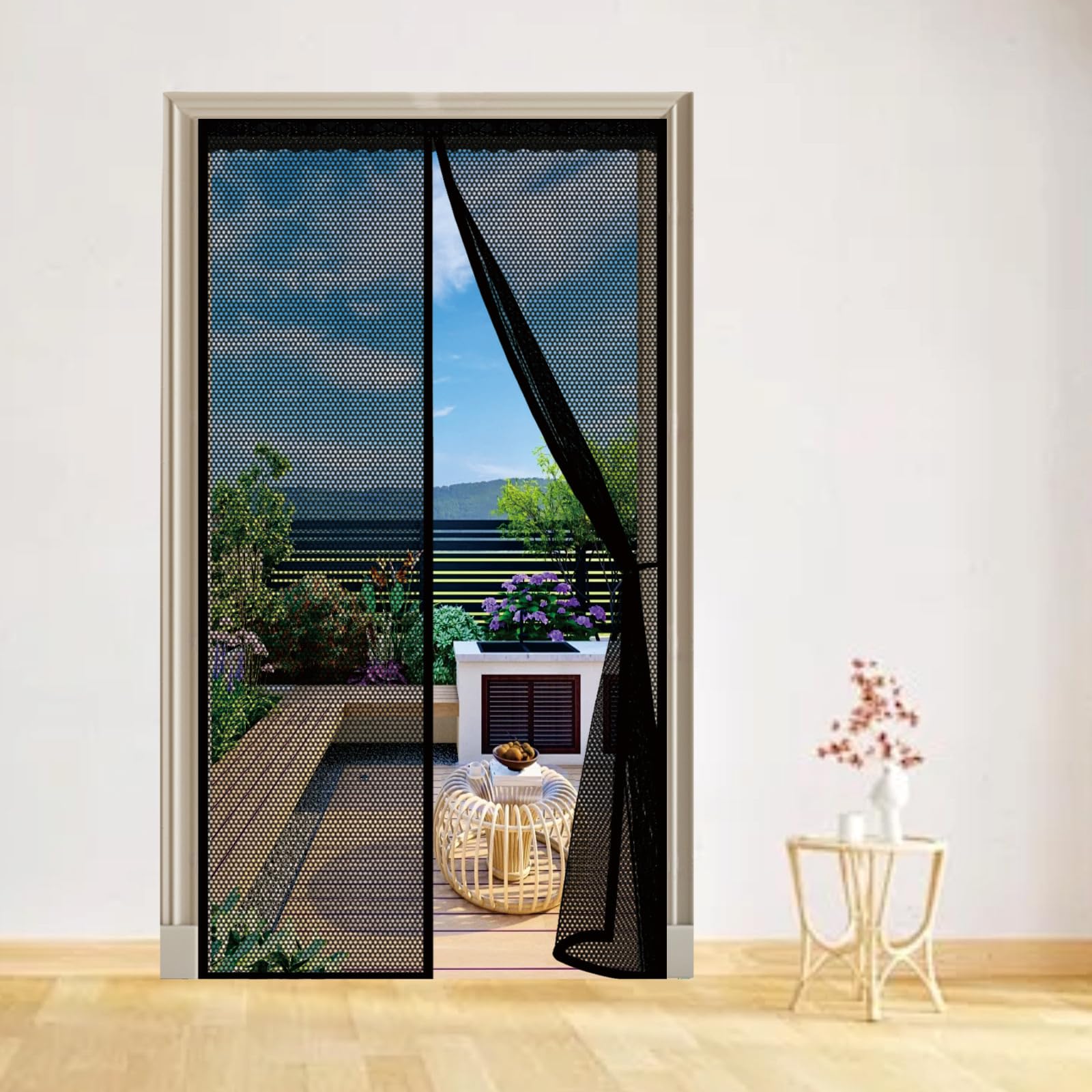 Rideau anti mouche magnetique 155 x 213 cm noir pour couloir