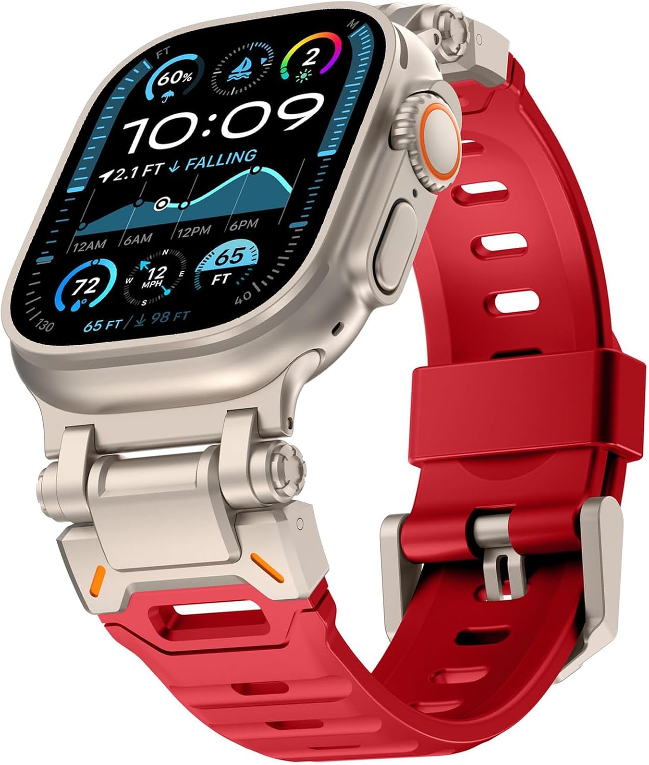 WINGLE FKM Rubber Bands for Apple Watch Band Ultra 3/2/1 Band Ultra 49mm Series 11 10 46mm 45mm 44mm 42mm SE 3/2/1 9 8 7 6 5 4 3 Men, Military Rugged Metal Connector Silicone iWatch Sport Bands, Red