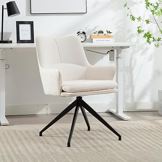 Silla de oficina giratoria de 360°, silla de escritorio para el hogar, sin ruedas, con respaldo y patas de matel, silla de tocador para el hogar, oficina, sala de estar, color beige