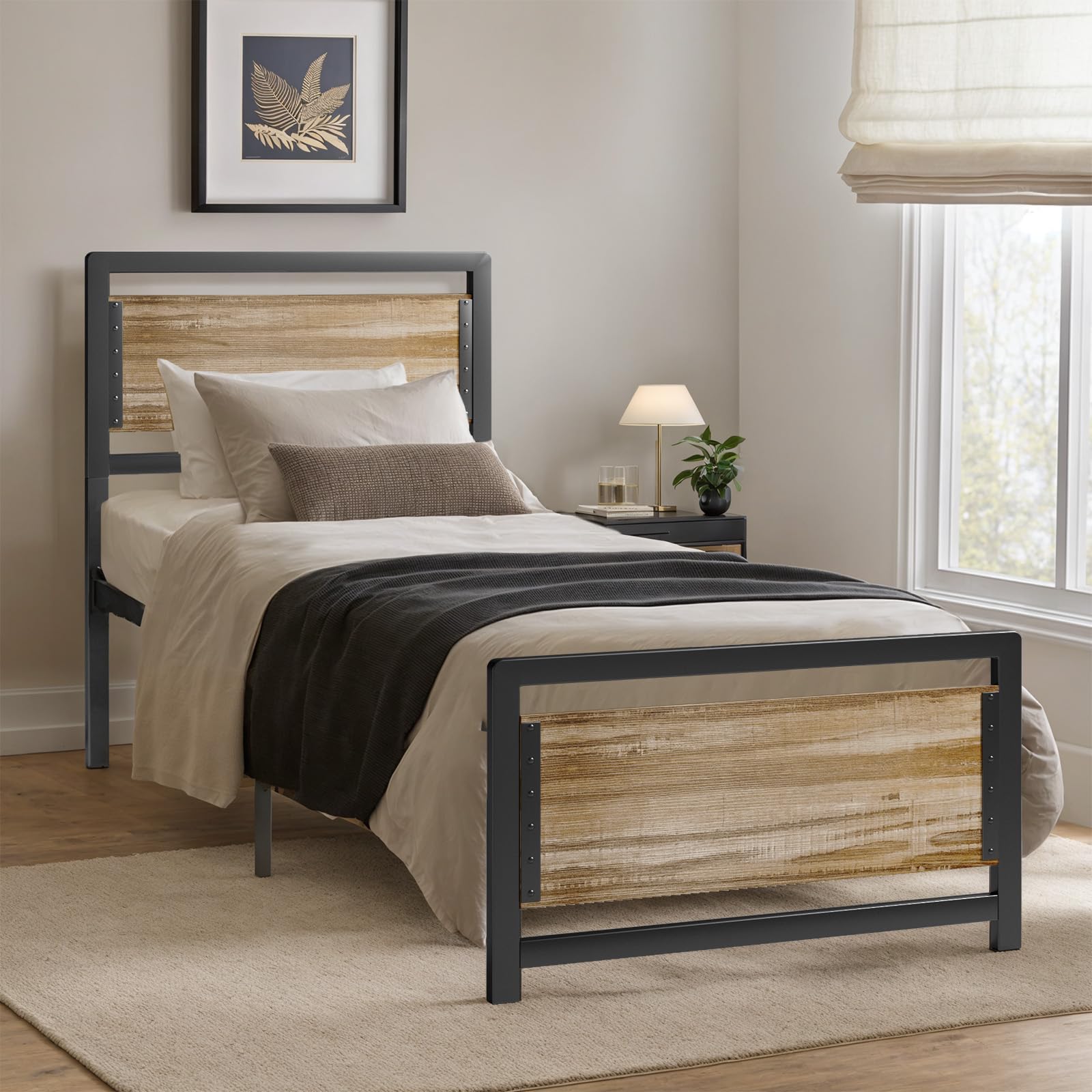Gestoffeerd bed 90 x 200 cm met USB-aansluiting, LED-lampje en