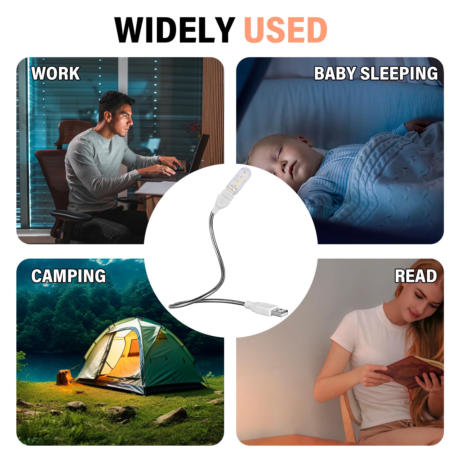 4 Pezzi Lampada LED USB Portatile, Luce da Tastiera per PC e Computer, Lampada USB per PC, Luce USB Portatile, Lampada da Lettura Regolabile con Luci Bianche e Gialle, per Ufficio e Casa