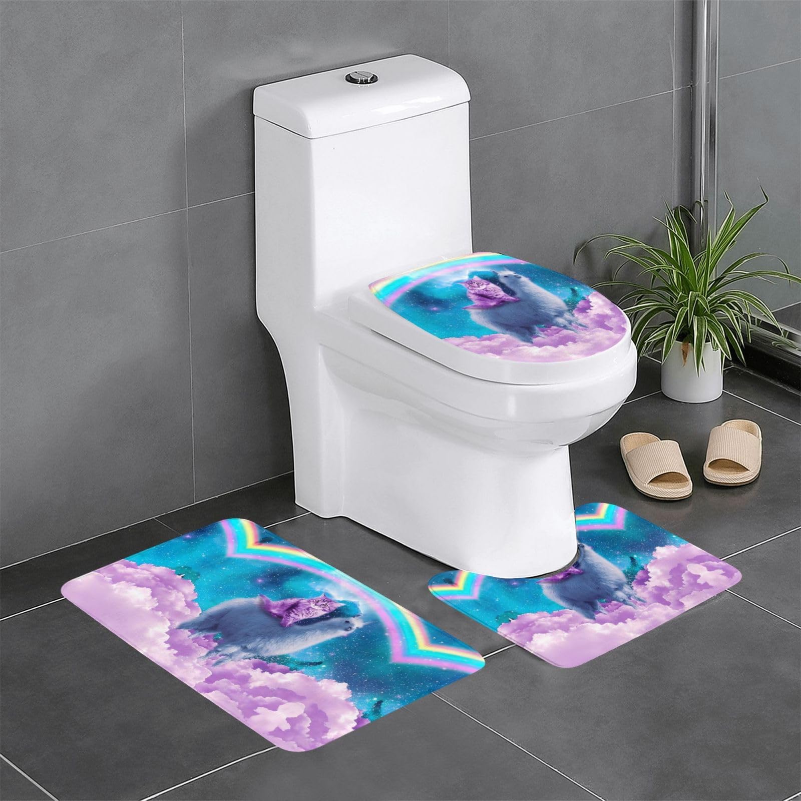 Tapis de salle de bain anti glisse lot de 3 alpaga fini sol mouille
